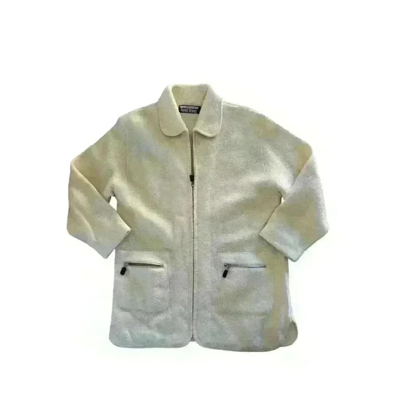 VTG J Percy Marvin Richards Women's Coat Wool Collar Pockets Zip-Up Cream Size L - Picture 1 of 6
